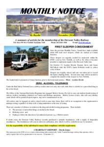 MONTHLY NOTICE By Raydio November[removed]A summary of activity for the membership of the Derwent Valley Railway