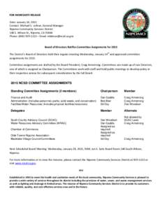 FOR IMMEDIATE RELEASE Date: January 14, 2015 Contact: Michael S. LeBrun, General Manager Nipomo Community Services District 148 S. Wilson St., Nipomo, CA[removed]Phone: ([removed] – Email: [removed]