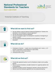 National Professional Standards for Teachers - Pilot Case Study - Victorian Institute of Teaching