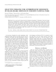 Journal of Mammalogy, 90(5):1041–1044, 2009  SELECTIVE FORAGING FOR ANTHROPOGENIC RESOURCES BY BLACK BEARS: MINIVANS IN YOSEMITE NATIONAL PARK STEWART W. BRECK,* NATHAN LANCE,