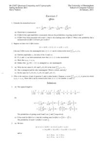 Quantum Computing and Cryptography Spring Semester 2011 Steve Vickers The University of Birmingham School of Computer Science