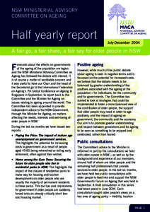 NSW MINISTERIAL ADVISORY COMMITTEE ON AGEING Half yearly report July-December 2004