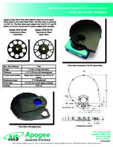 High Performance Cooled CCD Camera System  AFW-50 FILTER WHEELS Apogee’s large format filter wheel supports wheels for seven square 50mm filters or nine round 50mm filters. The filter wheel is controlled via USB 2.0. T