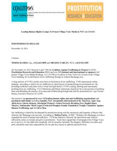 !  Leading Human Rights Groups To Protest Village Voice Media in NYC onFOR IMMEDIATE RELEASE November 14, 2011