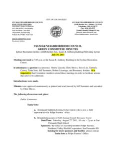 CITY OF LOS ANGELES SYLMAR NEIGHBORHOOD COUNCIL EXECUTIVE OFFICERS PRESIDENT: Quyen Vo-Ramirez VICE-PRESIDENT: Hiral Bhakta Vice-President: Don Neal