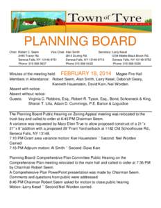 PLANNING BOARD Chair: Robert C. Seem Vice Chair: Alan Smith Secretary: Larry Kesel 2445 Traver Rd[removed]Durling Rd.