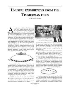 UNUSUAL EXPERIENCES FROM THE TIMMERMAN FILES BY MICHAEL D. SWORDS