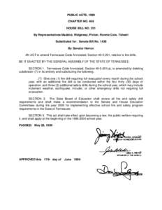 PUBLIC ACTS, 1999 CHAPTER NO. 468 HOUSE BILL NO. 321 By Representatives Maddox, Ridgeway, Pinion, Ronnie Cole, Tidwell Substituted for: Senate Bill No[removed]By Senator Herron