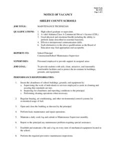 Maint Tech Rev 8/14 Page 1 of 3 NOTICE OF VACANCY SHELBY COUNTY SCHOOLS