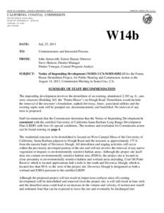 California Coastal Commission Staff Report and Recommendation Regarding University of California Santa Barbara Notice of Impending Development No. UCS-NOID[removed]Fenita House Demolition Project, Santa Barbara)