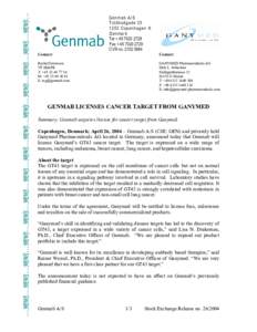Genmab A/S ToldbodgadeCopenhagen K Denmark Tel + Fax + 
