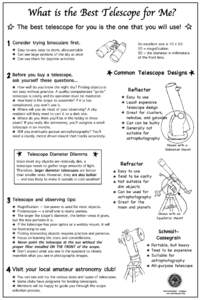 What is the Best Telescope for Me? The best telescope for you is the one that you will use! 1 Consider  trying binoculars first.