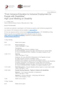 Draft,   “From Inclusive Education to Inclusive Employment for People with Disabilities” High Level Meeting on Disability 11 –12 May, 2015