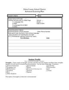 Delta County School District Advanced Learning Plan Student’s Name Date