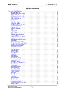 Media Directory  18 November 2010 Table of Contents Community Radio Stations. . . . . . .
