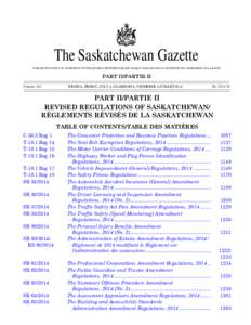 THE SASKATCHEWAN GAZETTE, JULY 4, [removed]The Saskatchewan Gazette PUBLISHED WEEKLY BY AUTHORITY OF THE QUEEN’S PRINTER/PUBLIÉE CHAQUE SEMAINE SOUS L’AUTORITÉ DE L’IMPRIMEUR DE LA REINE