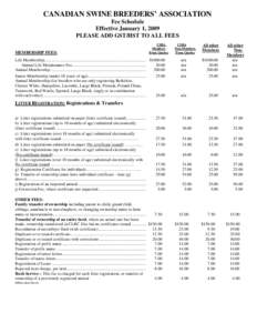 CANADIAN SWINE BREEDERS’ ASSOCIATION Fee Schedule Effective January 1, 2009 PLEASE ADD GST/HST TO ALL FEES MEMBERSHIP FEES: