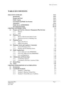 Table of Contents  TABLE OF CONTENTS EXECUTIVE SUMMARY Introduction Purpose and Need