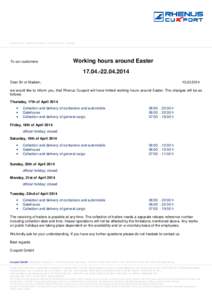 Working hours around easter 2014