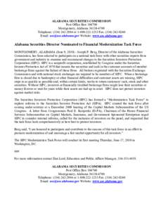 ALABAMA SECURITIES COMMISSION Post Office Box[removed]Montgomery, Alabama[removed]Telephone: ([removed]or[removed]Fax: ([removed]Email: [removed] Website: www.asc.alabama.gov