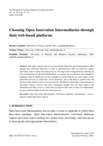 The International Journal of Digital Accounting Research Vol. 16, 2016, ppISSN: Choosing Open Innovation Intermediaries through their web-based platforms