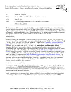 Massachusetts Department of Revenue Division of Local Services Navjeet K. Bal, Commissioner Robert G. Nunes, Deputy Commissioner & Director of Municipal Affairs  TO: