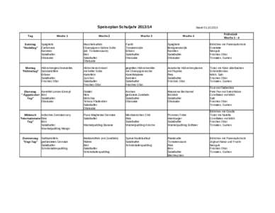 Speiseplan SchuljahrTag Sonntag 