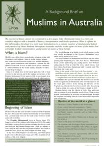 A Background Brief on  Muslims in Australia Uniya Jesuit Social Justice Centre