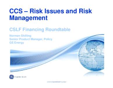 CCS – Risk Issues and Risk Management CSLF Financing Roundtable Norman Shilling Senior Product Manager, Policy GE Energy