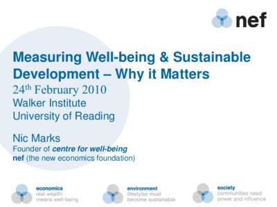 Measuring Well-being & Sustainable Development – Why it Matters 24th February 2010 Walker Institute University of Reading