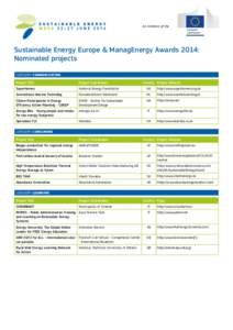 An initiative of the  Sustainable Energy Europe & ManagEnergy Awards 2014: Nominated projects CATEGORY COMMUNICATING Project Title