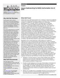 GAO-11-216T Highlights, NASA: Issues Implementing the NASA Authorization Act of 2010