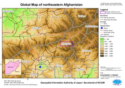 Global Map of northeastern Afghanistan  GLIDE Number: AVAFG (GLIDE: Global Unique Disaster Identifier)  Legend