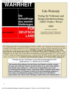 Udo Walendy. Wahrheit für Deutschland - TOC  WAHRHEIT