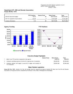 Prepared by the North Dakota Legislative Council staff for House Appropriations January 7, 2003 Department[removed]Mill and Elevator Association House Bill No. 1015
