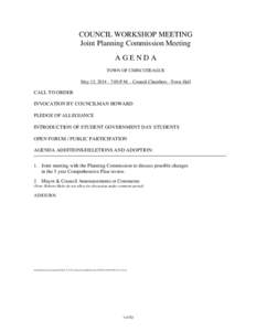 COUNCIL WORKSHOP MEETING Joint Planning Commission Meeting AGENDA TOWN OF CHINCOTEAGUE May 15, [removed]:00 P.M. - Council Chambers - Town Hall