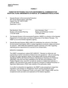 Adopt by Reference P2012-01 FORM # 1 FORM FOR PETITIONING THE STATE ENVIRONMENTAL COMMISSION FOR ADOPTION, FILING AMENDMENTS OR REPEAL OF COMMISSION REGULATIONS