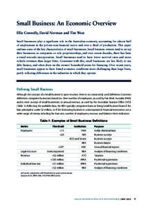 SMAL L B U SIN E Ss: an economic overvie w  Small Business: An Economic Overview Ellis Connolly, David Norman and Tim West Small businesses play a significant role in the Australian economy, accounting for almost half of