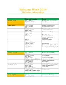 Welcome Week 2014 Philander Smith College Time and Location  Event