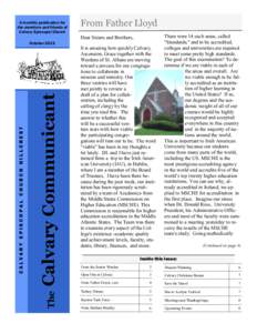 A monthly publication for the members and friends of Calvary Episcopal Church From Father Lloyd Dear Sisters and Brothers,