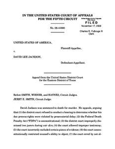 IN THE UNITED STATES COURT OF APPEALS Court of Appeals FOR THE FIFTH CIRCUIT United States Fifth Circuit  FILED