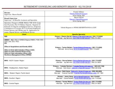 NOAA/ WFMO/COUNSELING SERVICES DIVISION/RETIREMENT COUNSELING AND BENEFFITS BRANCH EFFECTIVEBranch Supervisor Supervises: All Benefits Assistants and Specialists Client SES