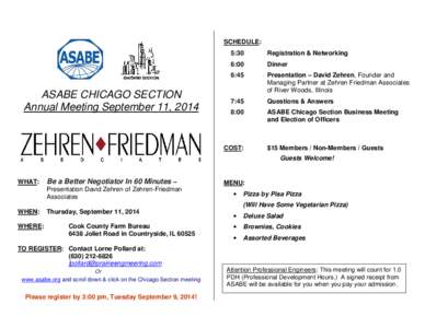 SCHEDULE:  ASABE CHICAGO SECTION Annual Meeting September 11, [removed]:30