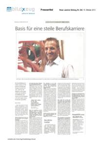 Presseartikel  Lehrbetrieb des Vereins Zuger Berufsbildungs-Verbund Neue Luzerner Zeitung, Nr. 234, 10. Oktober 2013