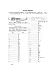 TITLE 46—SHIPPING This title was enacted by Pub. L. 98–89, § 1, Aug. 26, 1983, 97 Stat. 500; Pub. L. 99–509, title V, subtitle B, § 5101, Oct. 21, 1986, 100 Stat. 1913; Pub. L. 100–424, § 6, Sept. 9, 1988, 102