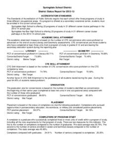 Springdale School District District Status Report for[removed]ACCREDITATION STANDARDS The Standards of Accreditation of Public Schools require that each school offer three programs of study in three different occupationa