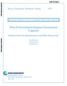 Public Disclosure Authorized Public Disclosure Authorized Policy Research Working Paper  7657