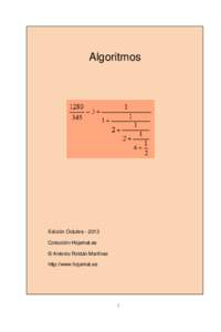 Algoritmos  Edición OctubreColección Hojamat.es © Antonio Roldán Martínez http://www.hojamat.es
