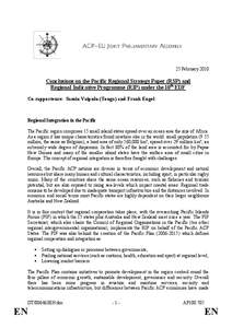 25 February[removed]Conclusions on the Pacific Regional Strategy Paper (RSP) and Regional Indicative Programme (RIP) under the 10th EDF Co-rapporteurs: Samiu Vaipulu (Tonga) and Frank Engel