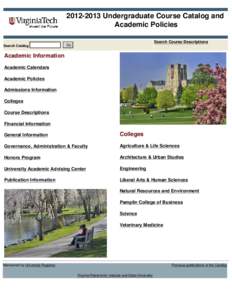 Undergraduate Catalog Publication Information